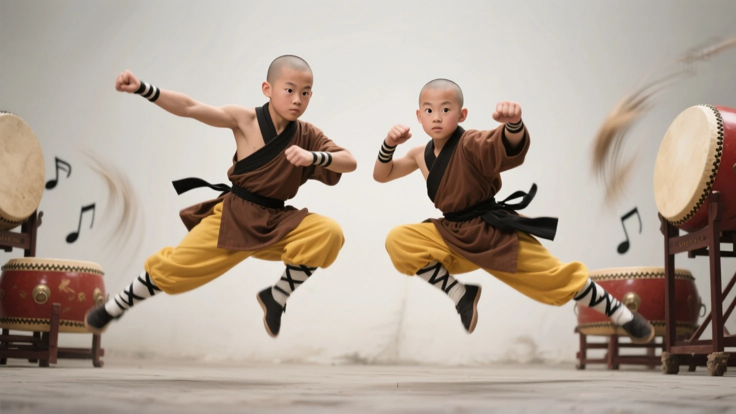 Children playing with Shaolin monk
