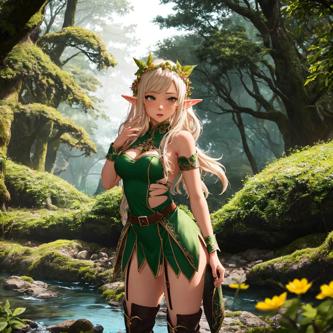 female elves and flying butterflies, full body shot