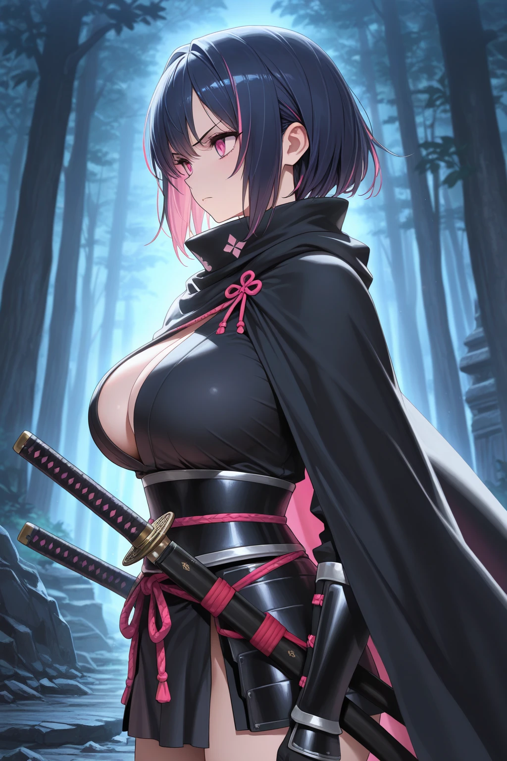 Aggressive Pose、Kunoichi、Female Ninja、Hardcore、Nipples、、Raped by a male ninja、Blowjob、Penis insertion、Pussy、Covered in semen、mole、Big Breasts、Baby Face、Displeased、Ninja sword、violent、In the ninja house, forest, darkness, etc.、Dynamic Angle、masterpiece、best quality、ultra-detail、scar、Your clothes are torn、There are many male samurai、Sweat、Both eyes open
