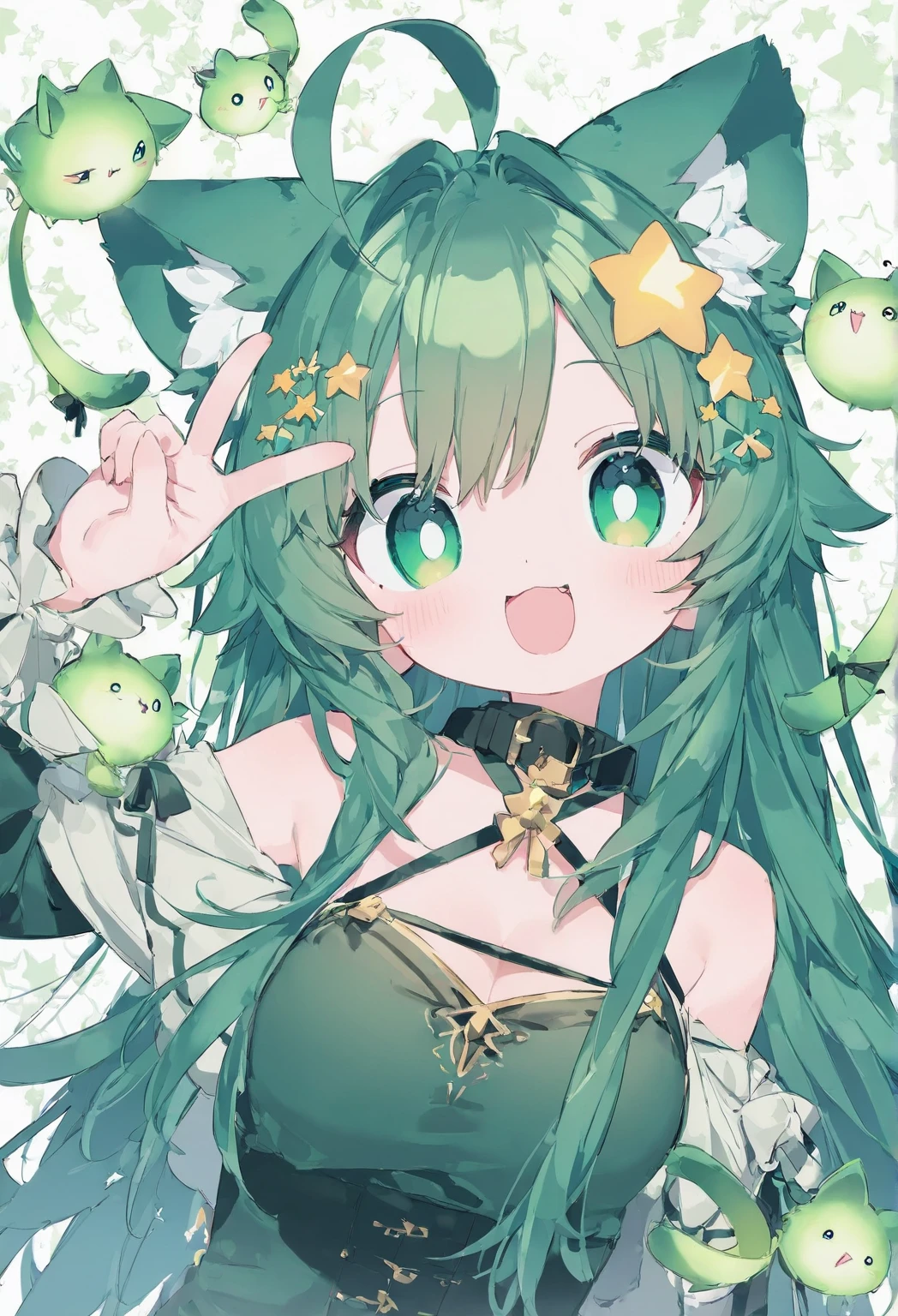 Busty rabbit girl with green hair and exotic clothing