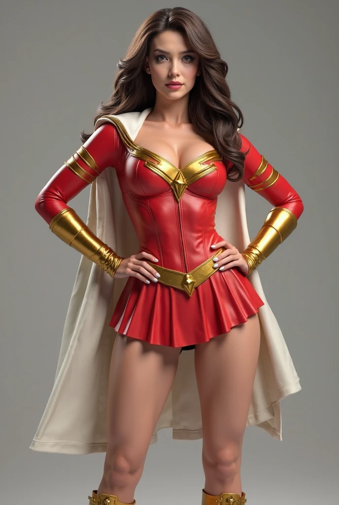 Woman body set big breasts,Captain Marvel costume dress,cleavage,Bare chest,Exposed panties,does not wear panties,Ass focus