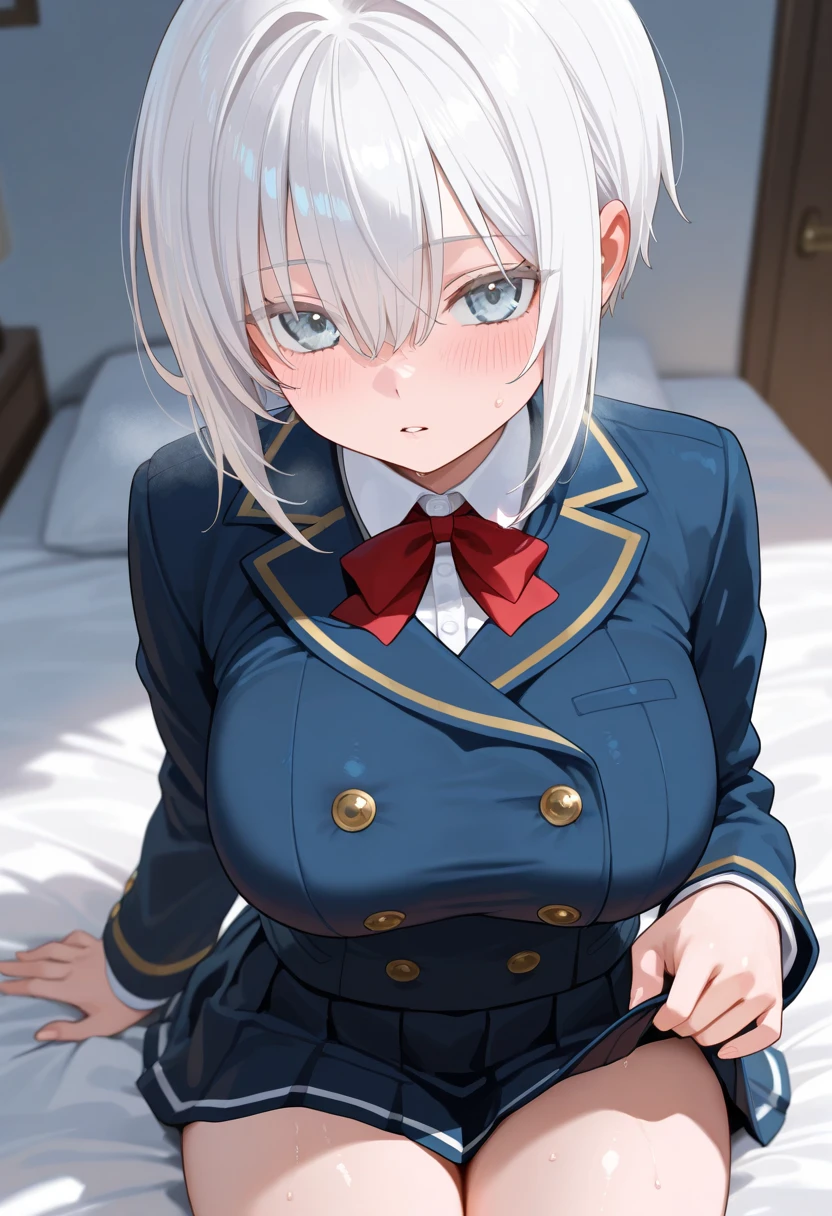 (8k, 最high quality)、Ultra-high resolution、adorable、最high quality, beautiful, Absurd beauty, 最high quality, beautiful, Absurd beauty,Ultra-high resolution、Light Hair、 girl、Small breasts、((Braided half bob hair))、uniform、 14 years old,  (cryin) ,Cute Characters, Most detailed, high quality、(missionary, boy, penis, lying, vaginal, ass pov, sex, nsfw)、nose blush、steam、Shiny Hair、Very fine and beautiful bright eyes、be scared、Very detailed, clear and beautiful face, Being stripped of clothes、Slender body、Awards, Anatomically correct、((Scared))