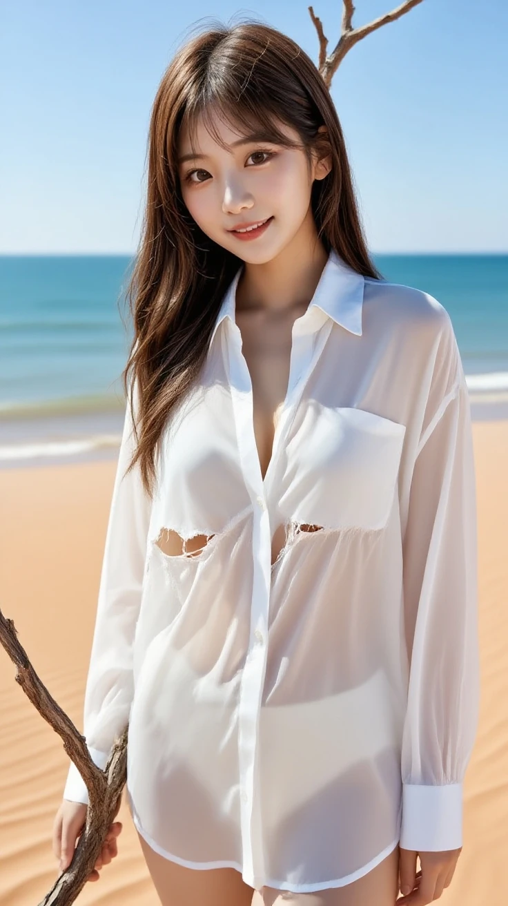 (masutepiece:1.3), High resolution, High definition 8K wallpaper realism, Detailed beautiful face, White skin, Realistic glowing skin, Detailed fabric texture, Detailed hair texture, accurate and anatomically correct, Detailed face and skin texture, Natural neck length, (Beautiful Hands), (White skin:1.2), Thin legs, Narrow eyes, Symmetrical eyes, Light brown eyes, double eyelid, Thin eyebrows, (Glossy lips:1.4), (A face that captivates men:1.3), (The 24-year-old fashion model everyone admires:1.3), (Sexy and gorgeous bikini:1.2), Beautiful small breasts, Pointed Chest, 9-head-to-body ratio, slender, Toned Abs, (Light brown short hair:1.2), (Asymmetrical bangs:1.2), (Maldives white sand beach:1.2), (Sexy and bold poses:1.2), 