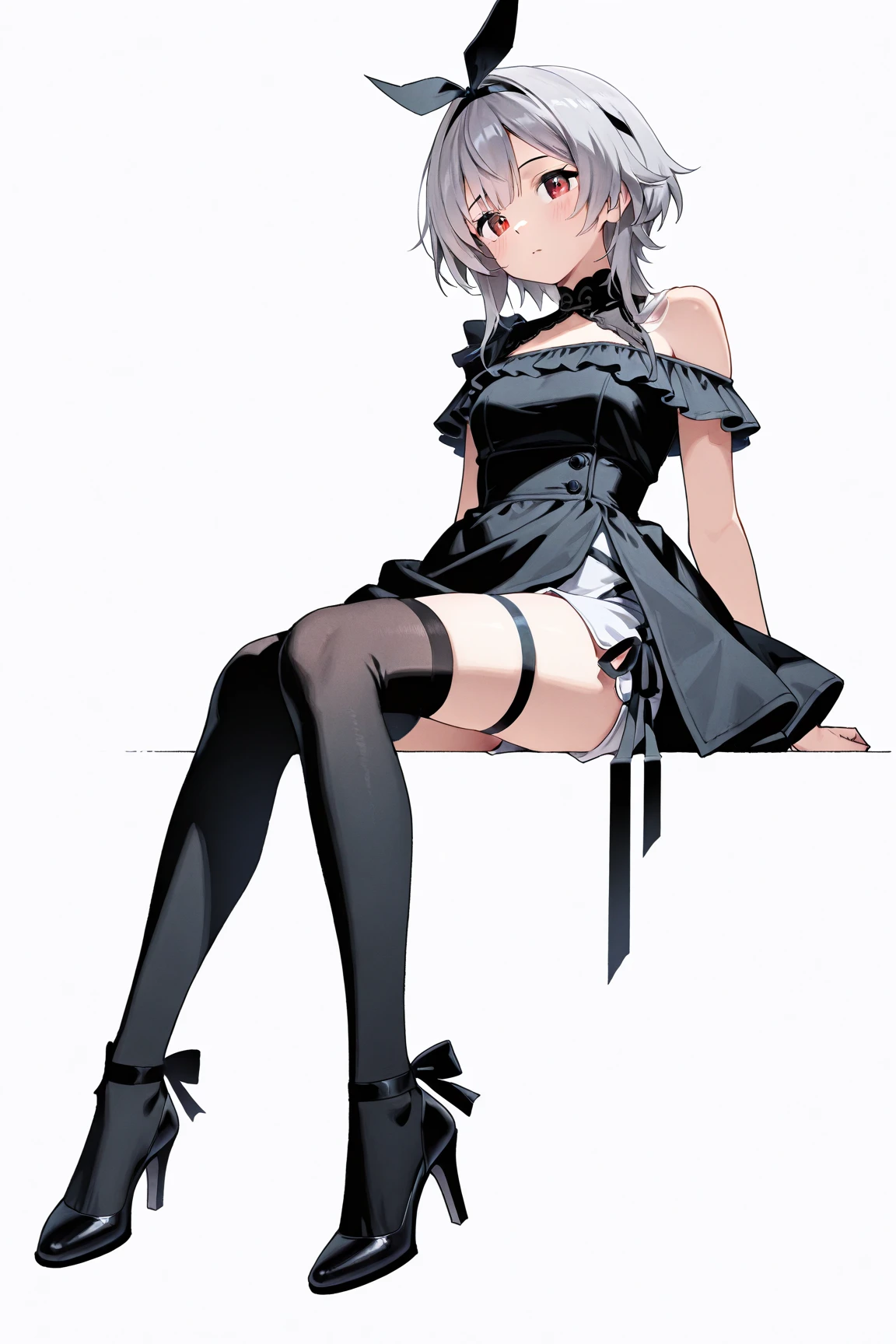 NSFW, cute girl, short silver hair, , black knee-high socks, ,High heel pumps,Gothic Lolita(:1.3)