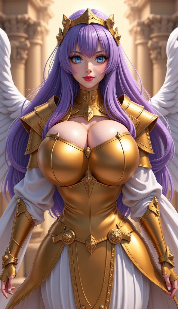 beautiful lighting,best quality,masterpiece,ultra highres,photorealistic,
(soft_light:1.5),(lighting),delicate elegance,captivating beauty,tender poise,enchanting,
1girl,solo,((huge breasts:1.2)),Kido_Saori,(athenaCloth_armor:1.1),Lavender hair,(hair between eyes:1.2),sitting,looking at viewer,Simple background,