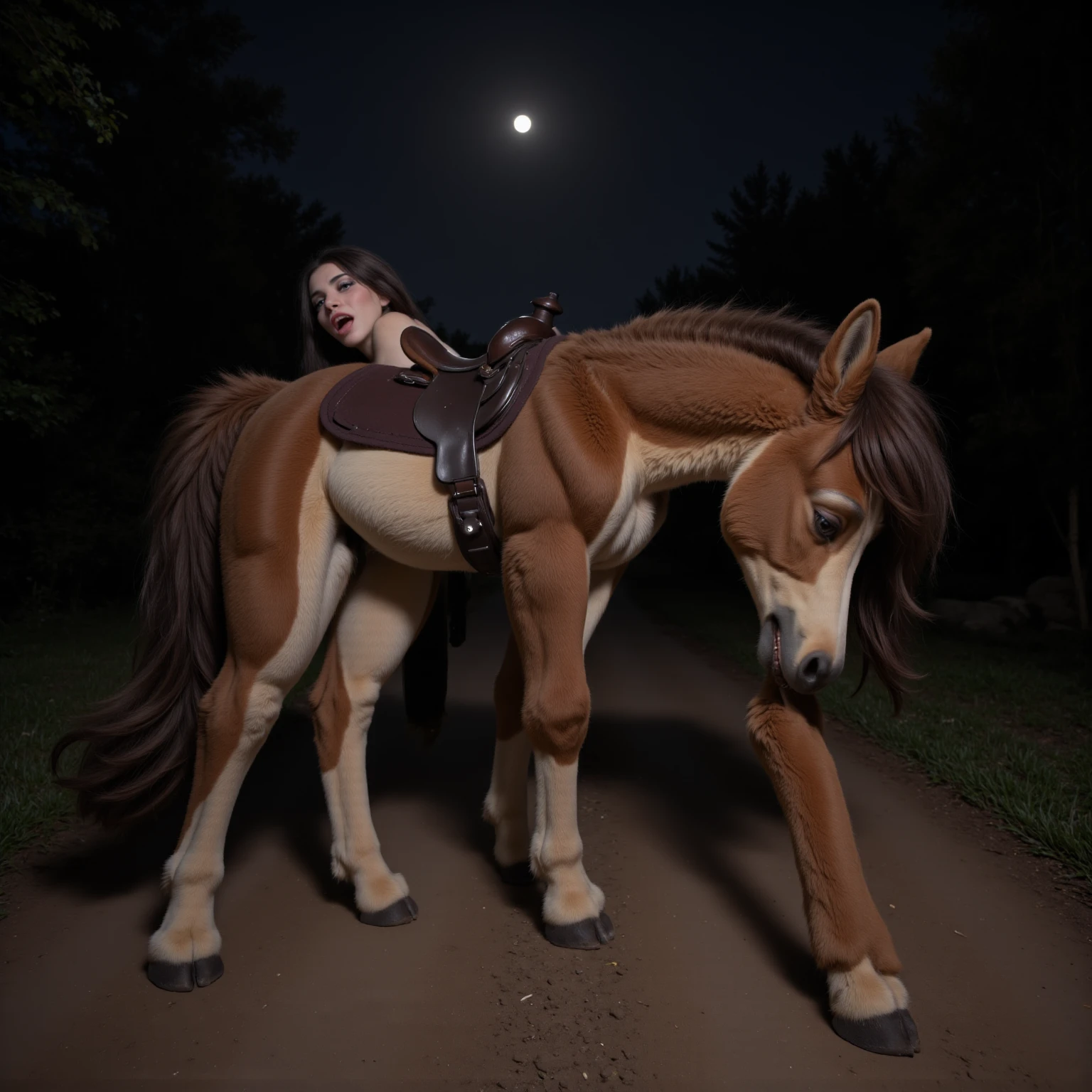 NSFW (nude) (Nami ((human)) large breasts, strip of pubic hair) (vaginal penetration) fucking male furry white horse with horse penis, full body, on a deserted beach