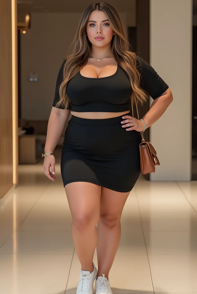 spaghetti straps blouse, cleavage, curvy, curvy thighs, DD breasts, big cleavage, skin color match