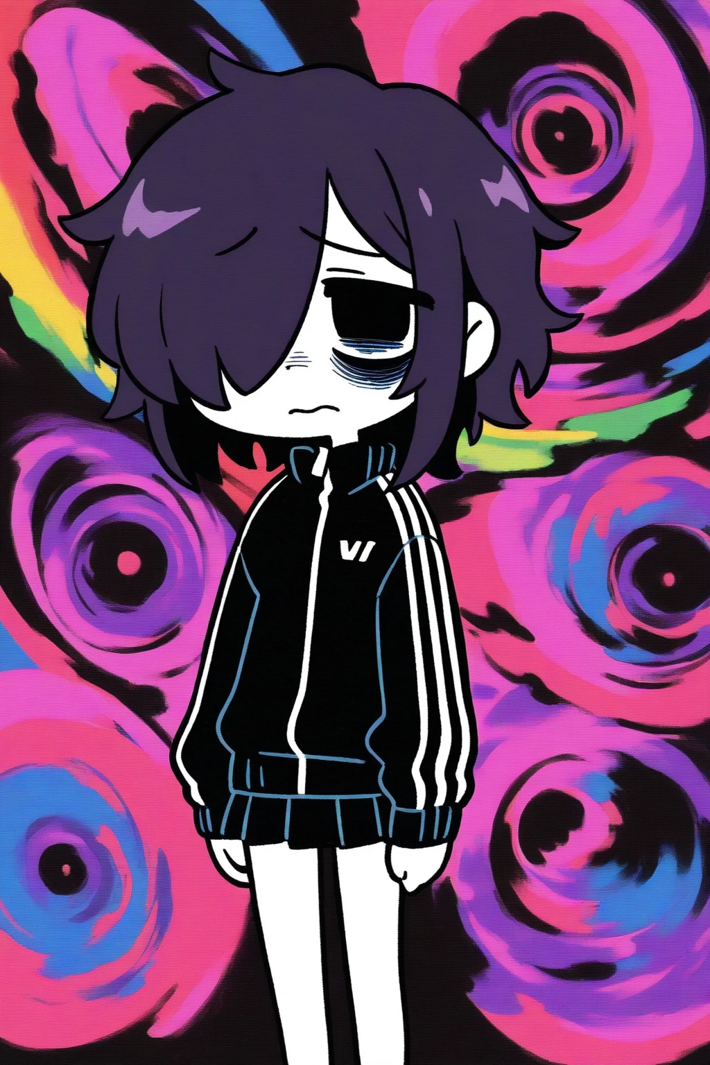 smoke, 2d, afared drawing, best quality, vampire, high, face with empty countenance, akira style, purple