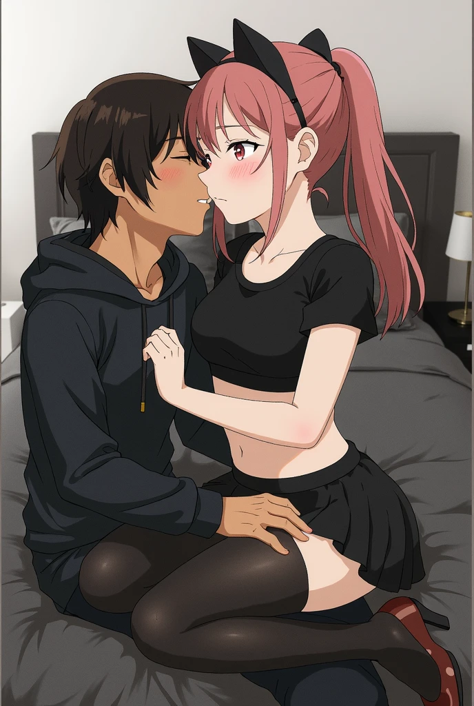 girls,Red hair,Ripped jeans、avert your eyes,Dancing,embarrassing,make one's face red,endure pain,classroom、hide your chest with one hand, nsfw,