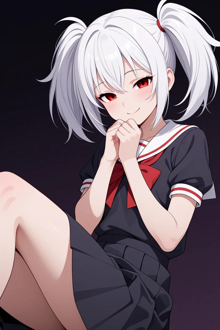 1girl in、A smile、The shirt、skirt by the、(small tits)Chilarism、Japan High School Student Uniform、serafuku、summer clothing、Squall Drenched Uniform、(Sheer Bra)、Upper body portrait、White hair、Squatting panchira、