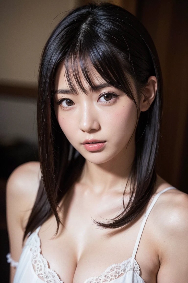 extremely detailed CG unity 8k wallpaper, best quality, ultra-detailed, masterpiece, realistic, photo realistic, extremely detailed cute girl, 30years old, secretary, large breasts, blush, parted lips, naked black blazer , office , hotel , (bed) , sitting , half body shot , parted bangs
