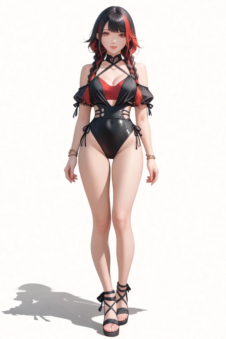Please draw a full body of a woman.、Smooth skin、RAW images、High definition、High resolution、high resolution、Full Body、Toes、Perfect fingertips、Perfect legs先、Perfect legs、Perfect Face、Detailed face、smile、Modern stylish look、Popular Fashion、Sandals、Seaside、juice、Water's Edge、Standing pose