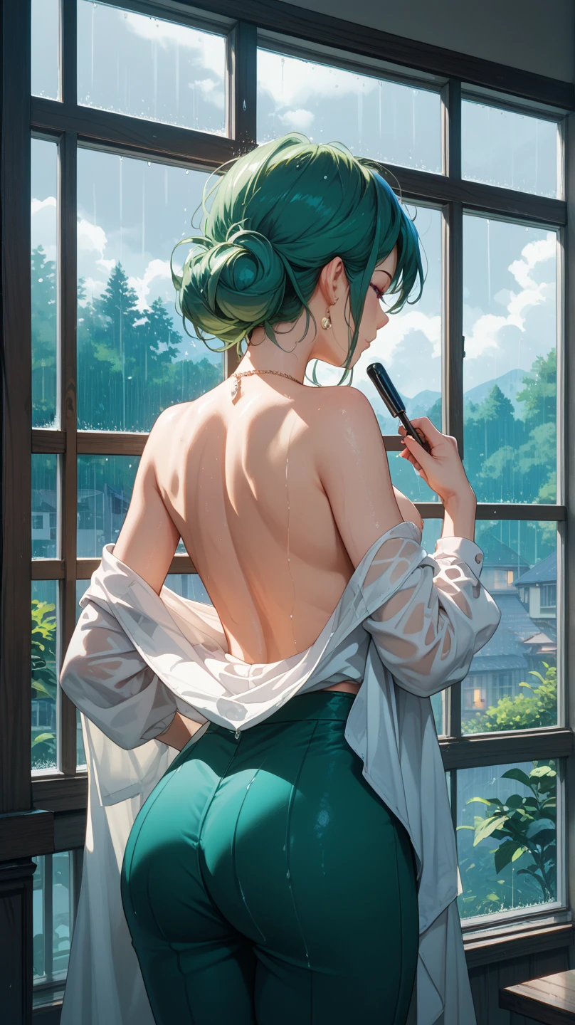 ((Embarrassing)), ((Changing clothes)), ((posterior view)), ((Turn around)), 1 Whole body of a girl, elvish, ((silber hair)), Red Eyes, bob cuts, Braided hair, undergarment, an lingerie, inside in room, speculum, gender change, concept-art, beautiful anime scene, Beautiful anime scenery, top-quality, masterpiece