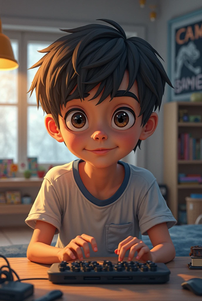 A boy holding his head,Pixar cartoon character