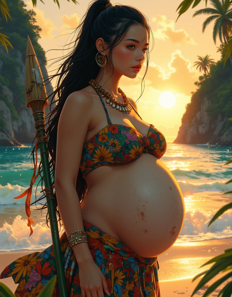 Moana with a big belly that looks pregnant but she is not pregnant with a fat ass on the beach showing her ass to the screen with sensuality and with a water hose in her mouth
