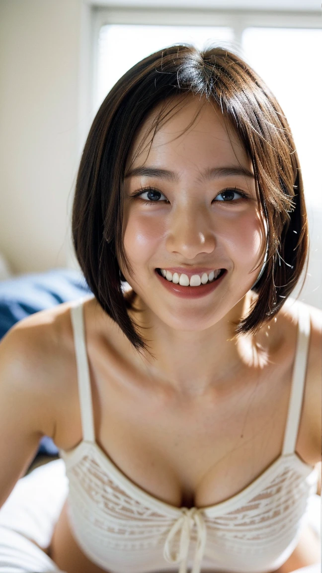Highest quality、Ultra-high resolution、(Realistic:1.4)、((Full nudity))、Beautiful Eyes、blonde、Brown eyes、Beautiful breasts、Realistic skin texture、Thin pubic hair、Browsing Caution, 8K quality, 8K Ultra, 10x more pixels、Highly detailed cute face、Detailed lips、Beautiful Eyes、double eyelid、Natural Makeup、(Kind eyes)、(Very cute girl)、Perfect balance、Small tangled naked short hair、Beautiful nipples、((With a smile))、Bedroom at night、(())、((Very soft breasts))、((Realistic skin types))、(())、Show me your pussy