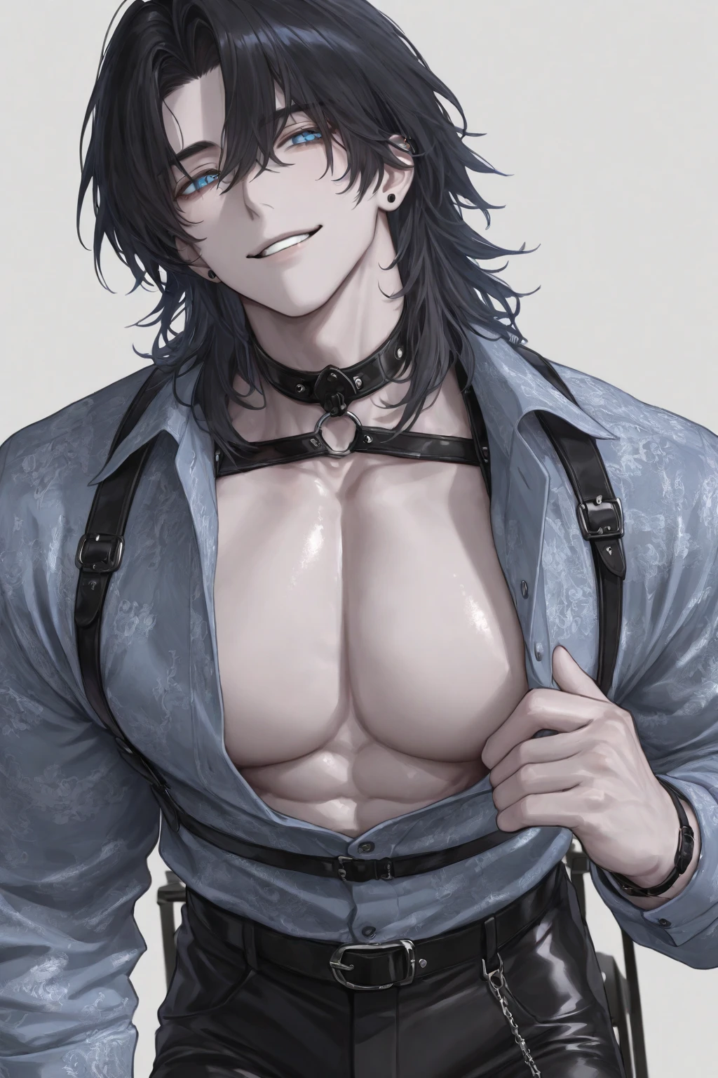 Hot male, mature, great body, muscular, long black hair with rainbow fade, perfect eyes, smooth shiny skin