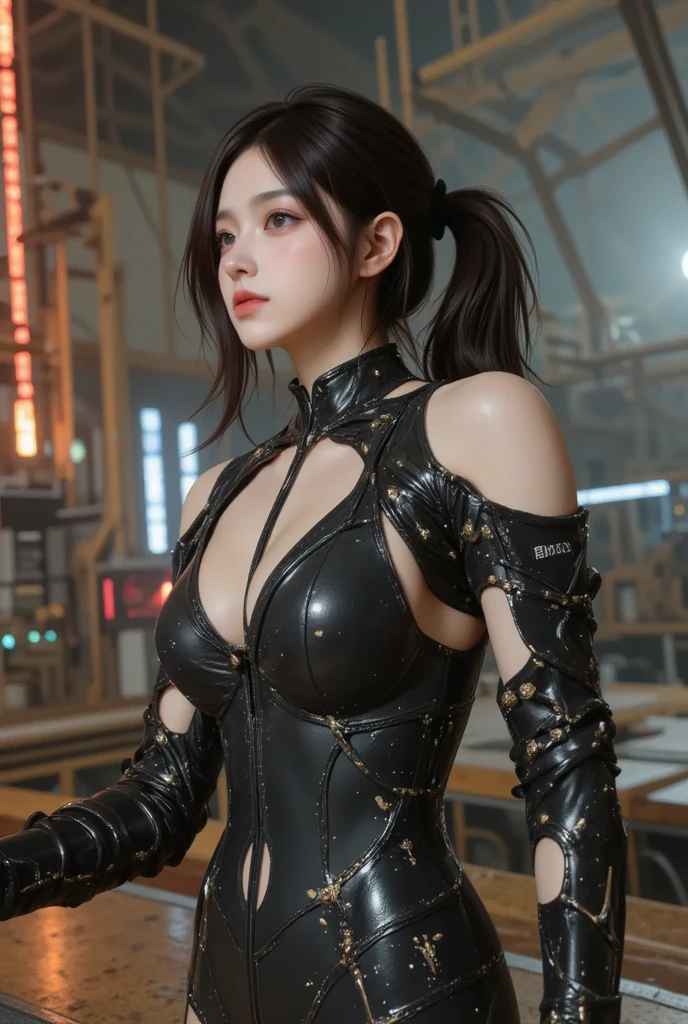Beautiful woman medium hair, Cyberpunk style shorts,Big breasts,Big breasts