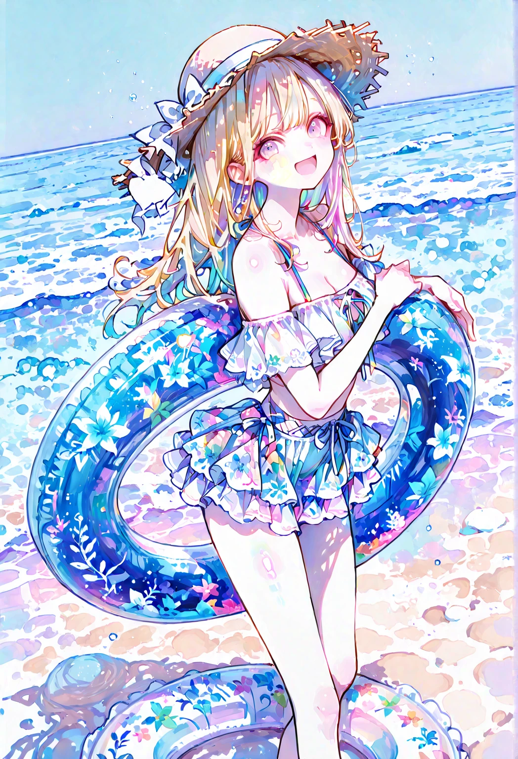 score_9, score_8_up, score_7_up, source_anime,masterpiece, best quality, high resolution, extremely detailed CG, absurdres, highres, 1girl, solo, a girl in swimsuit surfing with a surfboard on top of ice-cream, soft cream,fruits, summer,happy,babycreamxl