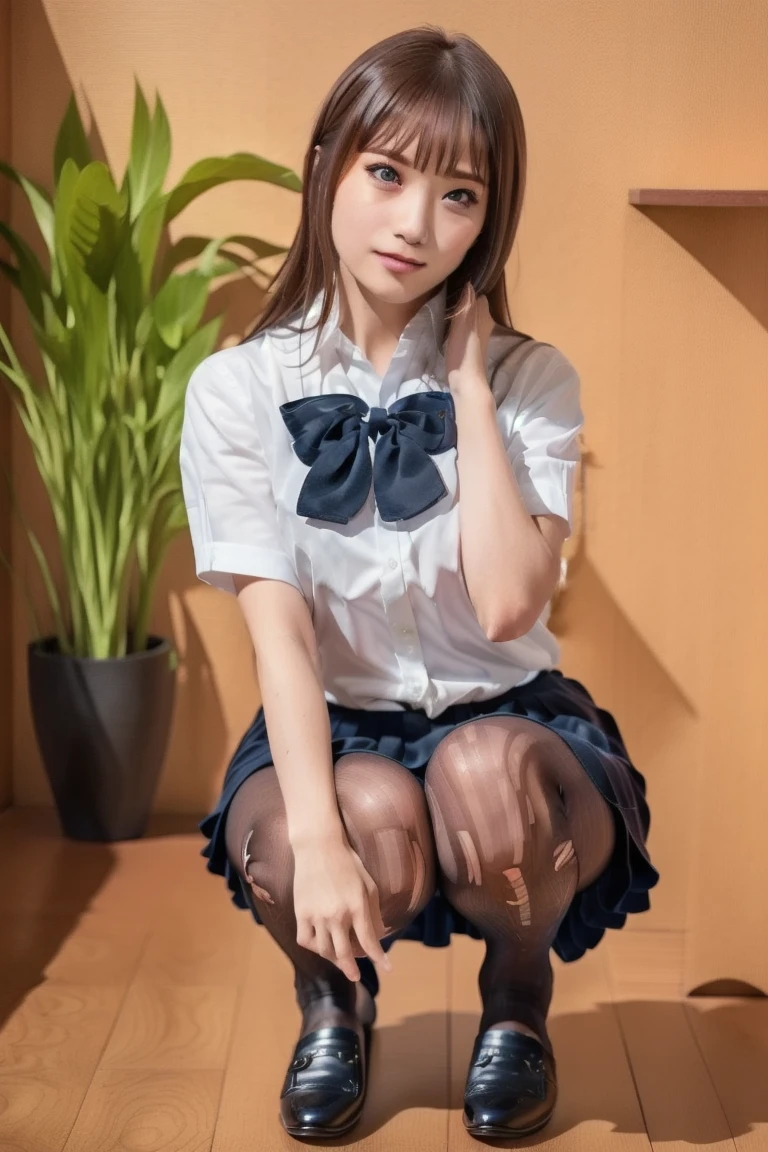 (looking at viewer:1.3),(big smile:1.2),(happy smile:1.1),(extremely beautiful face:1.3),(big eyes:1.3),(double eyelids:1.3),(very long silky hair:1.3),(long eyelashes:1.2), beautiful lips, beautiful eyes,(beautiful teeth:1.2),(white panties are clearly visible:1.3),(sexy panties:1.1),(realistic silk panties:1.2),(white panties:1.2),(detailed panties:1.3),(17 year old girl:1.2),32K,masterpiece, Raw photo, (detailed fingers:1.2),Best Quality, photorealistic, highly detailed CG Unity 32K wallpaper, intricate detailed face, (Ultra detailed skin:1.2) super idol, clear eyes, thick thighs, drooping eyes, checked skirt, Japanese school uniform, brown loafers,
