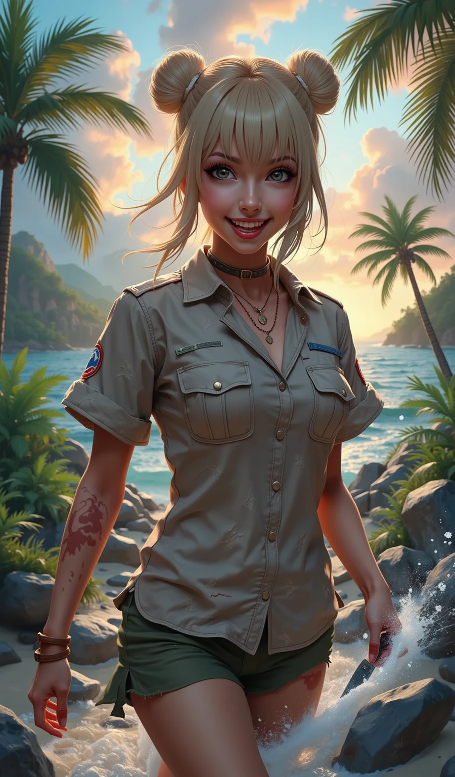 woman, blushed, flared soaking wet unbuttoned jeans:1.2, horny pose, orgasm,drowning in swamp, crop-top, looks around, dusk