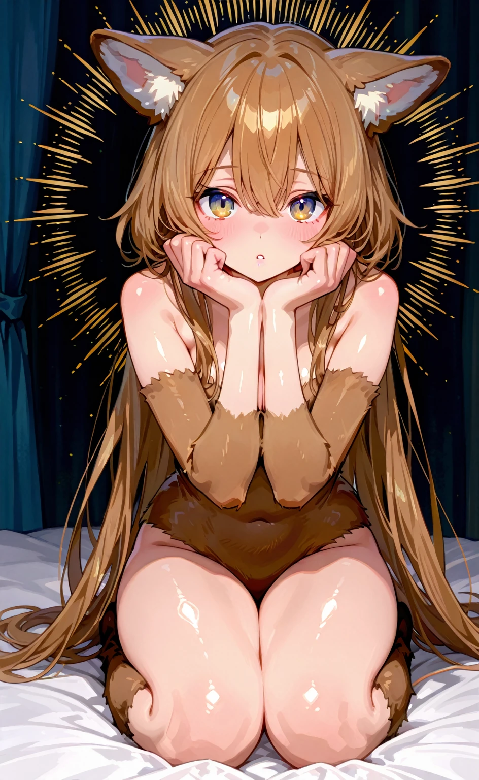 ((Naked)),Cute little loli,Tiny Lori,Small girl,,Childish face, Very fine clean face,Top quality, Big eyes,Straight Hair,Yellow hair,Crimson Eye,(Dark Room), Subtle Light, Natural light,Soft lighting,Light from directly behind, (Are standing), Cute pose, Showing the whole body,Front view