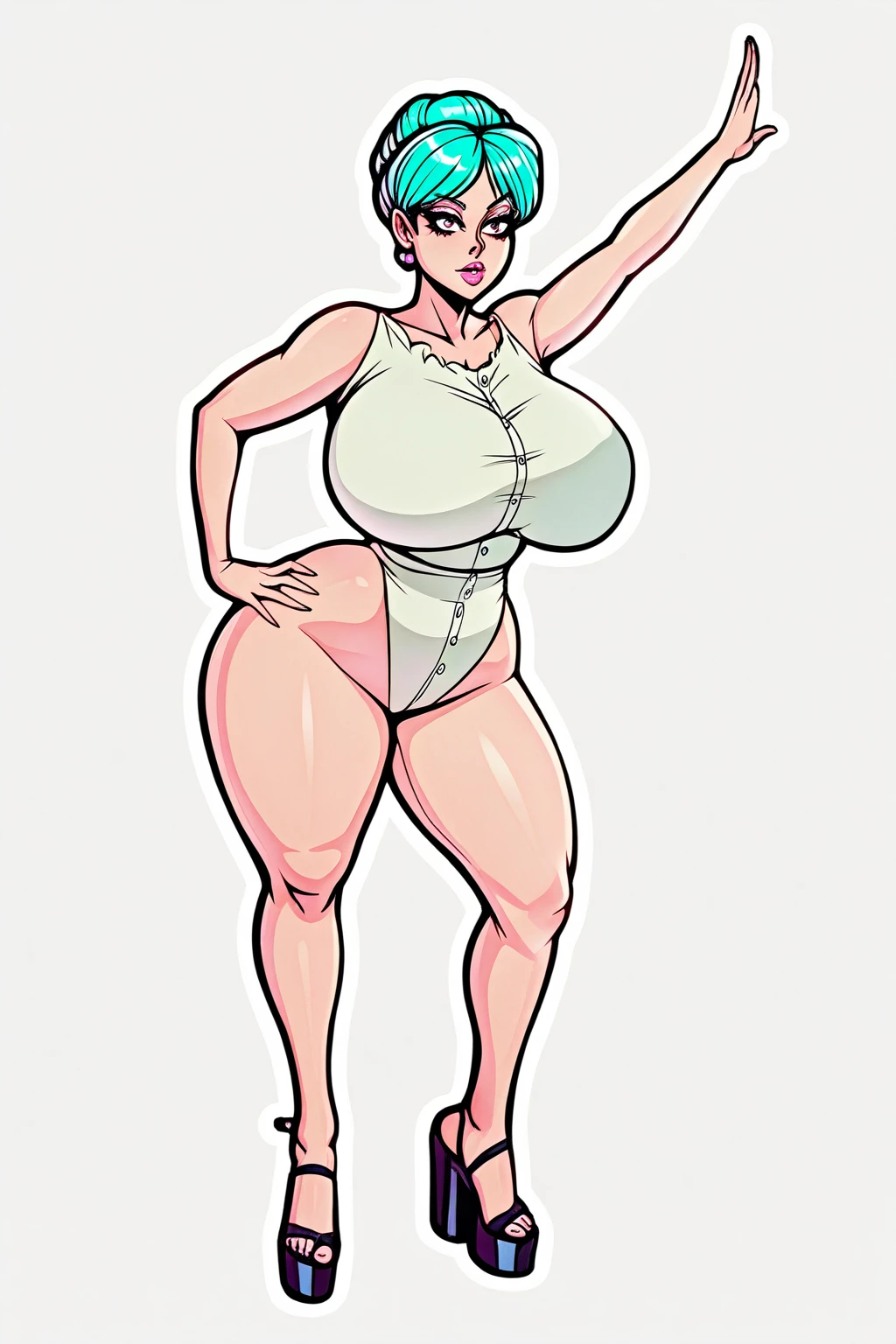 ((character concept art)), ((character design sheet, same person, multiple pose,)),(full body view),(adult MILF), Solo, old woman, Tall stature, like african elderly woman, (voluptuous:1.3), (short Greek tunic), goddess, big eyes, black skin, oiled skin, tan lines, full lips, gloss pink lipstick, curly short hair, seductive face, blushing, seductive standing pose, thick thighs, (tropical beach at sunset)
