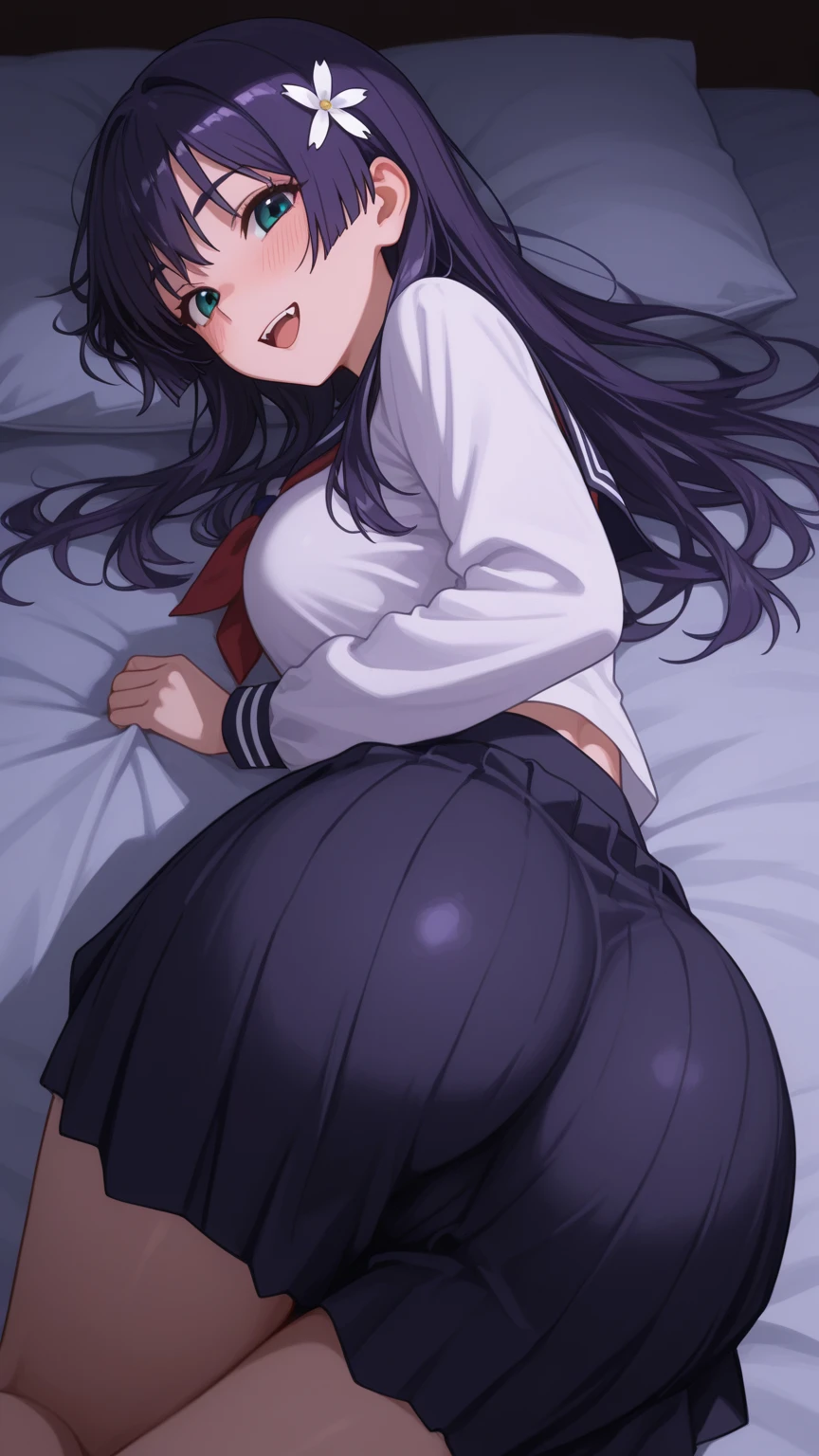 cute little、Amazing beautiful girl,female high-school student、 Anime style, 、17 age、on the bed、A dark-haired、Glamour、Colossal tits、de pele branca、wide-open legs、Very embarrassing、red blush。 Best Quality , Textured skin、 high details, High quality,Semi-long hair、No shoes,I can see the belly button、nudde,pubick hair、Black short socks、Pubic area、 hair、Open the crotch,、Tsurime,Anime-style eyes,Anime-style nose,Anime-style mouth、Turn your pubic area towards me、Highlights in the eyes、The pubic area is open,Lots of pubic hair、、night lights、pov from down、Tempting、white  shirt、Blue tie、 Gray cardigan,During masturbation、Ikuiku、Iku by masturbation、I'm showing my pubic area