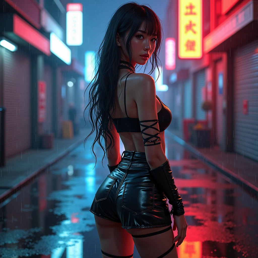 Cyberpunk style Japanese pole dancer。