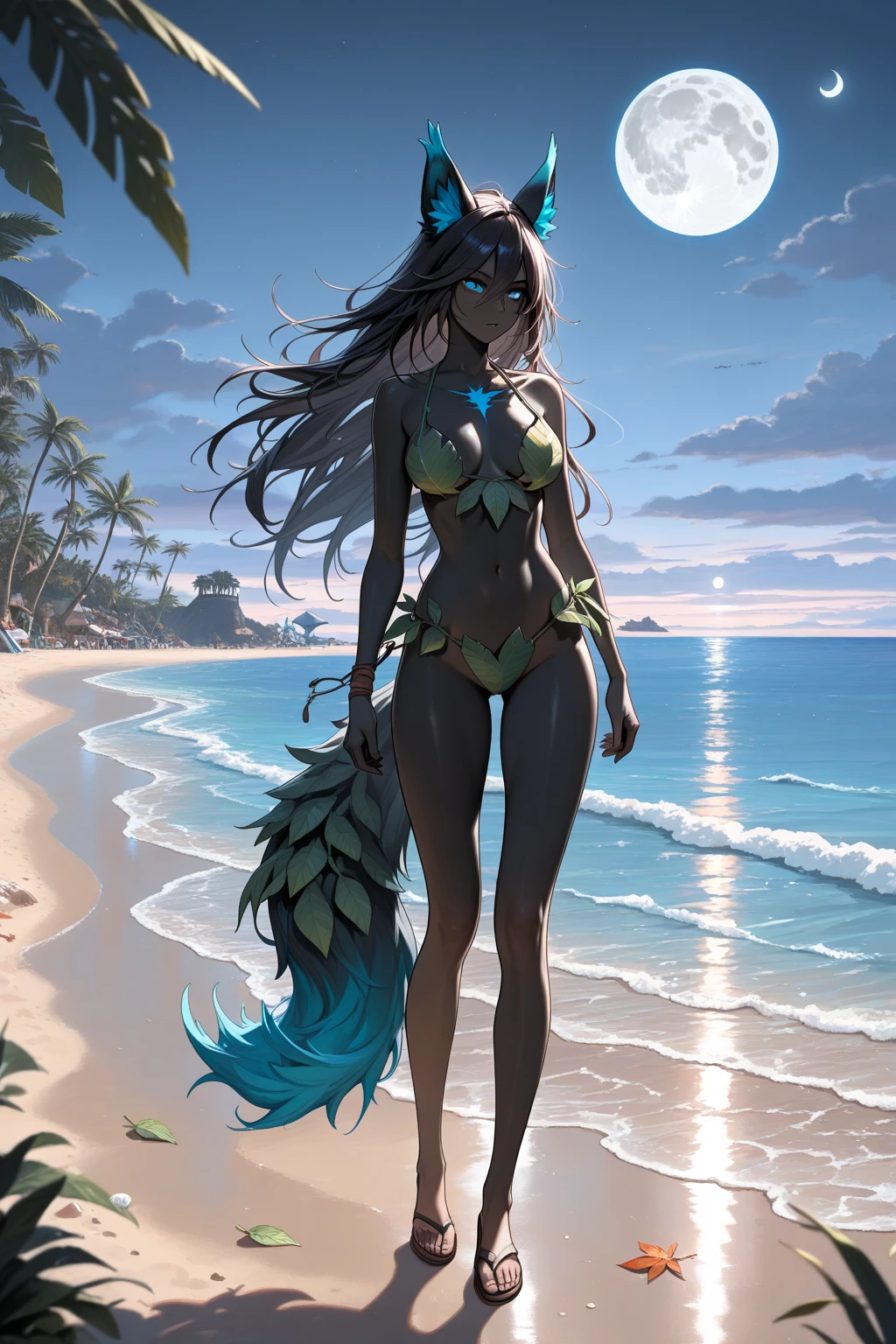 expensive, gold masterpiece of a dark skinned catgirl, long bright green double braided hair, smug grin, from below, ocean, sparkly jewelry, opulence, pirate ship