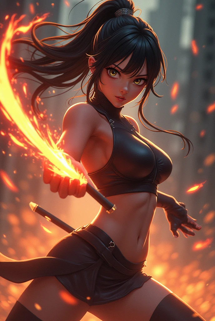 score_9, score_8_up, score_7_up, 1girl, black hair, , jasmine, black dress, fire dancer, shiny skin, cleavage, slave collar,Slave Pose, huge breasts,, in a tent, fabrics, pillows, fire magic, dutch angle, fantasy, perfect quality, high quality, photorealistic, dynamic pose, crawling to viewer BREAK orange and blue hue, (abstract:0.2), at night, fire particles, expressiveH