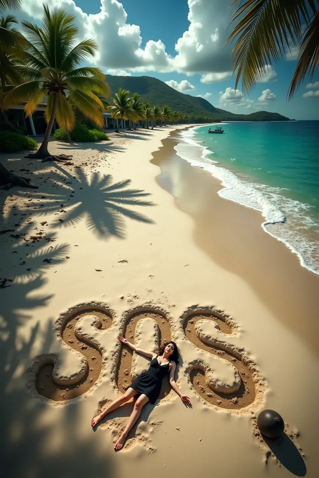 the word sasququatch spelled out with beautifull women lying on a beach from an arial perspective with waves