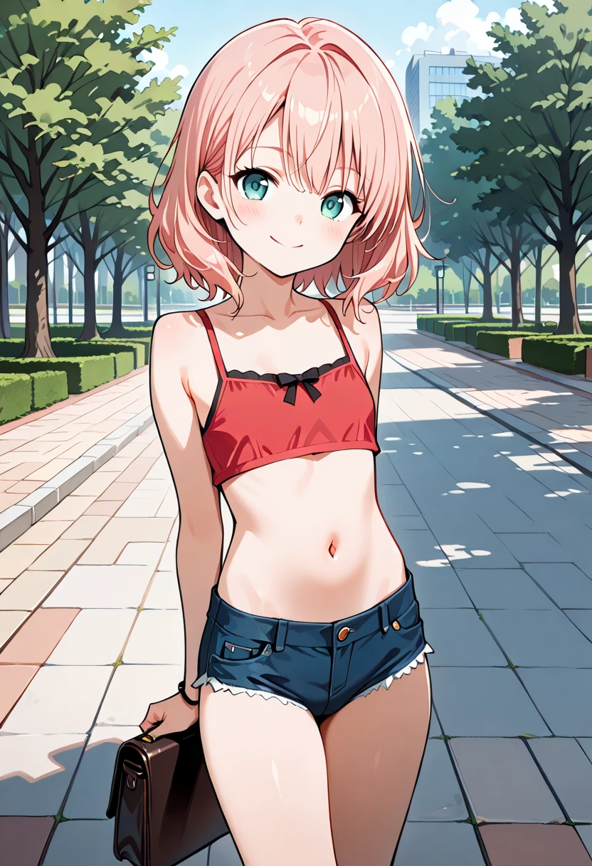 Filmed at the hotel,whole body,One Can Be, Ichika Nakano, Short Hair, Bangs, Blue Eyes, Hair between the eyes, Pink Hair、Big Breasts、Cleavage、White bra、White panties、Small ribbon on panties