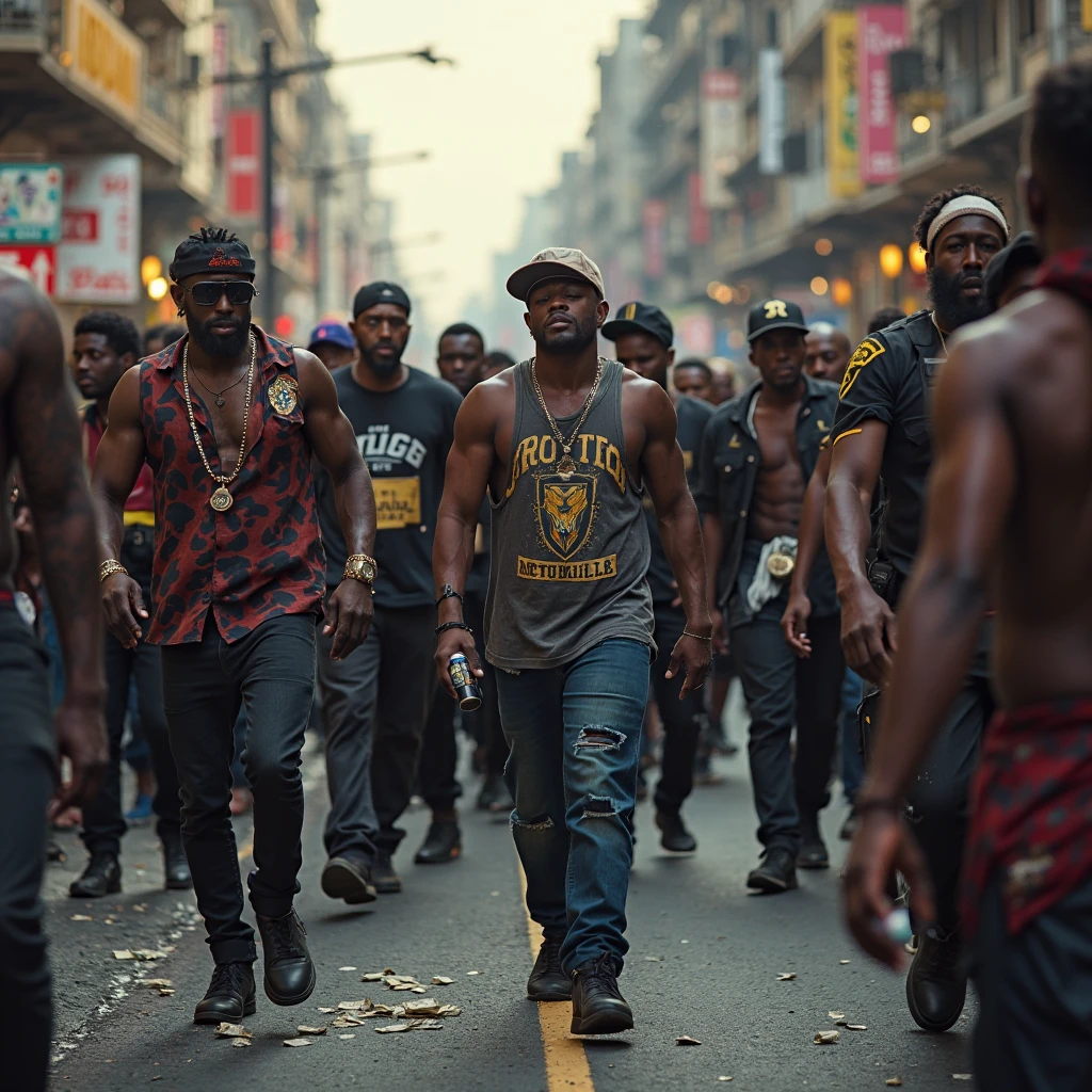 A gang of lustful, big, strong black thugs, in the ghetto, at night