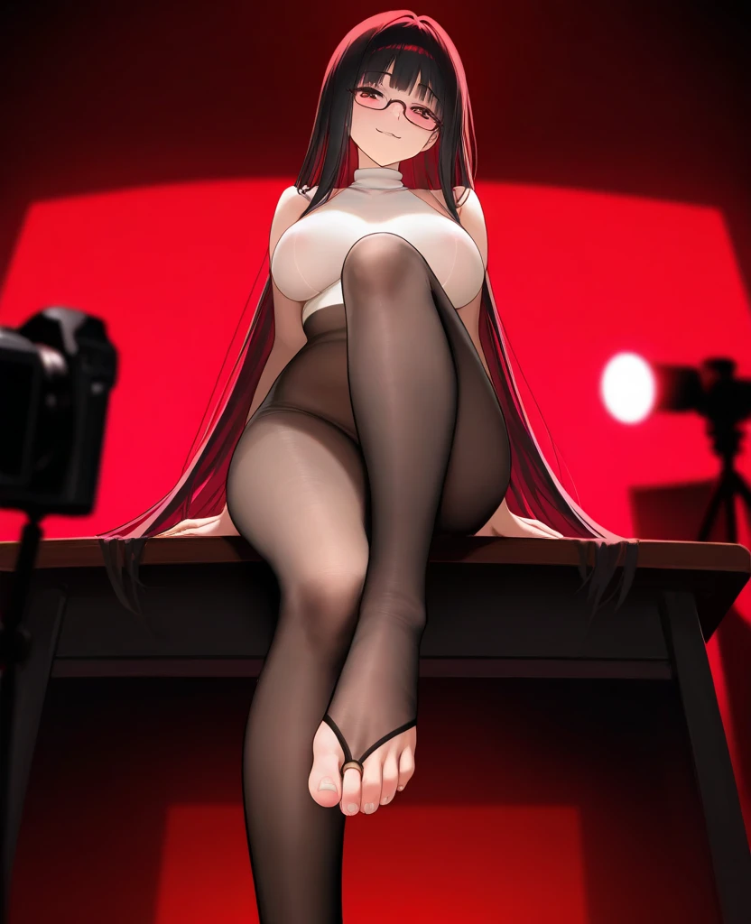 bob cut, black hair, rimless eyewear, mole under eye, solid circle eyes, plump lips, (Petite), girl, Embarrassed, penis, Testicles, (Lora:1990s Anime Style Lora), (full body), Handstand pose