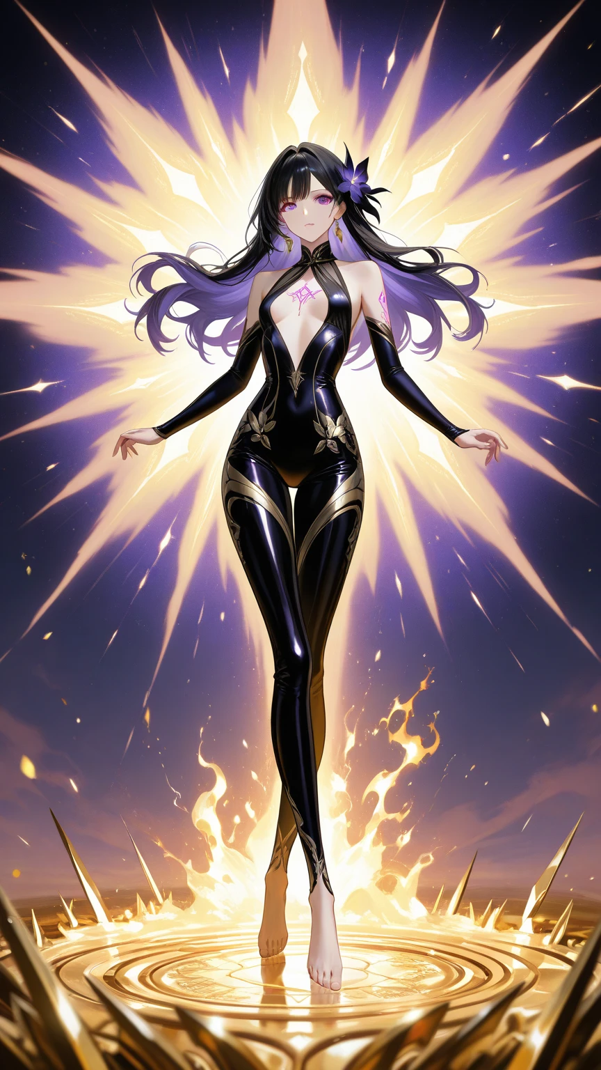 In the picture, a woman stands under an endless blue sky. Her body was wrapped in a sumptuous robe, the color of which was deep purple, which contrasted sharply with the sky. The woman's arm was raised slightly, as if controlling everything in the sky. And between her fingers, a mysterious cloud of energy emerged, like a fireball, full of infinite power and energy. The woman's face was expressionless, as if she was in a detached world. The picture is full of surreal elements, and the woman's body and the surrounding scene take on surreal forms and colors. The color of the sky is a deep and mysterious blue, like an endless ocean. The outline of the woman's body is very obvious, but behind her a vague and illusory world emerges, as if through the veil of time and space, see the true essence. The whole picture is full of a sense of mystery and detachment, which makes people involuntarily immerse themselves in this magical world. (8K, Masterpiece, Super Resolution)
