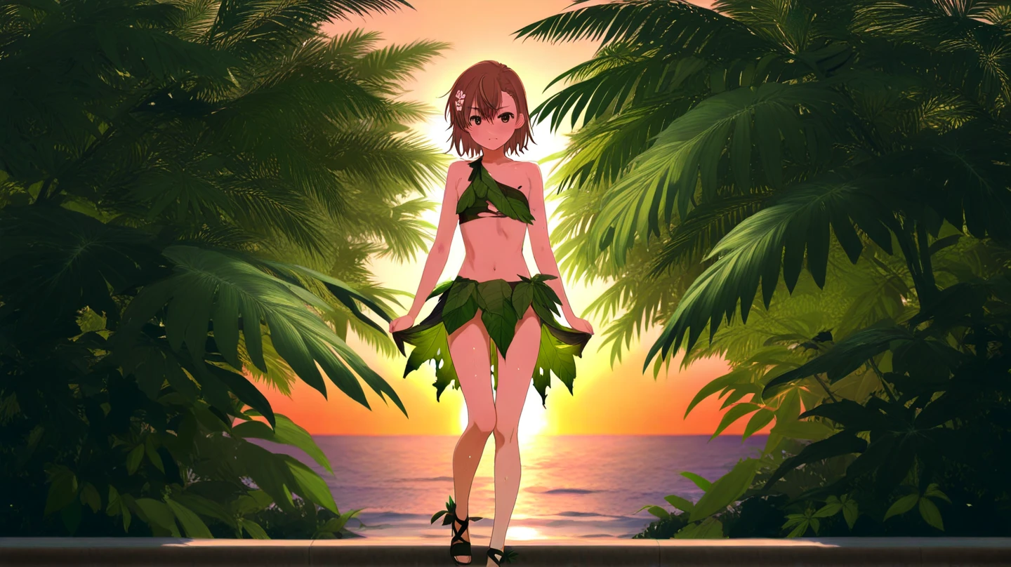 Beautiful Alluring summer taned young island woman, Barely Clothed, patterned mikro bikini, taned skin, athletic body, orange blonde hair, hair ornaments, flowers, at a tropical beach, Beautiful D&D Character Portrait, tropical Fantasy,  tropical theme, Detailed, Digital Art, Extreme Detail, Polished, Beautiful, Hyperdetailed, Intricate, Elaborate, Meticulous, Anime Character, Detailed, Anime Face, Sharp Focus, Unreal Engine, 3d Rendered, Volumetric Lighting, Reflections, Glossy, Digital Illustration, Pose, Suggestive Pose, Full Body Shot, 💖❤💕💋❣