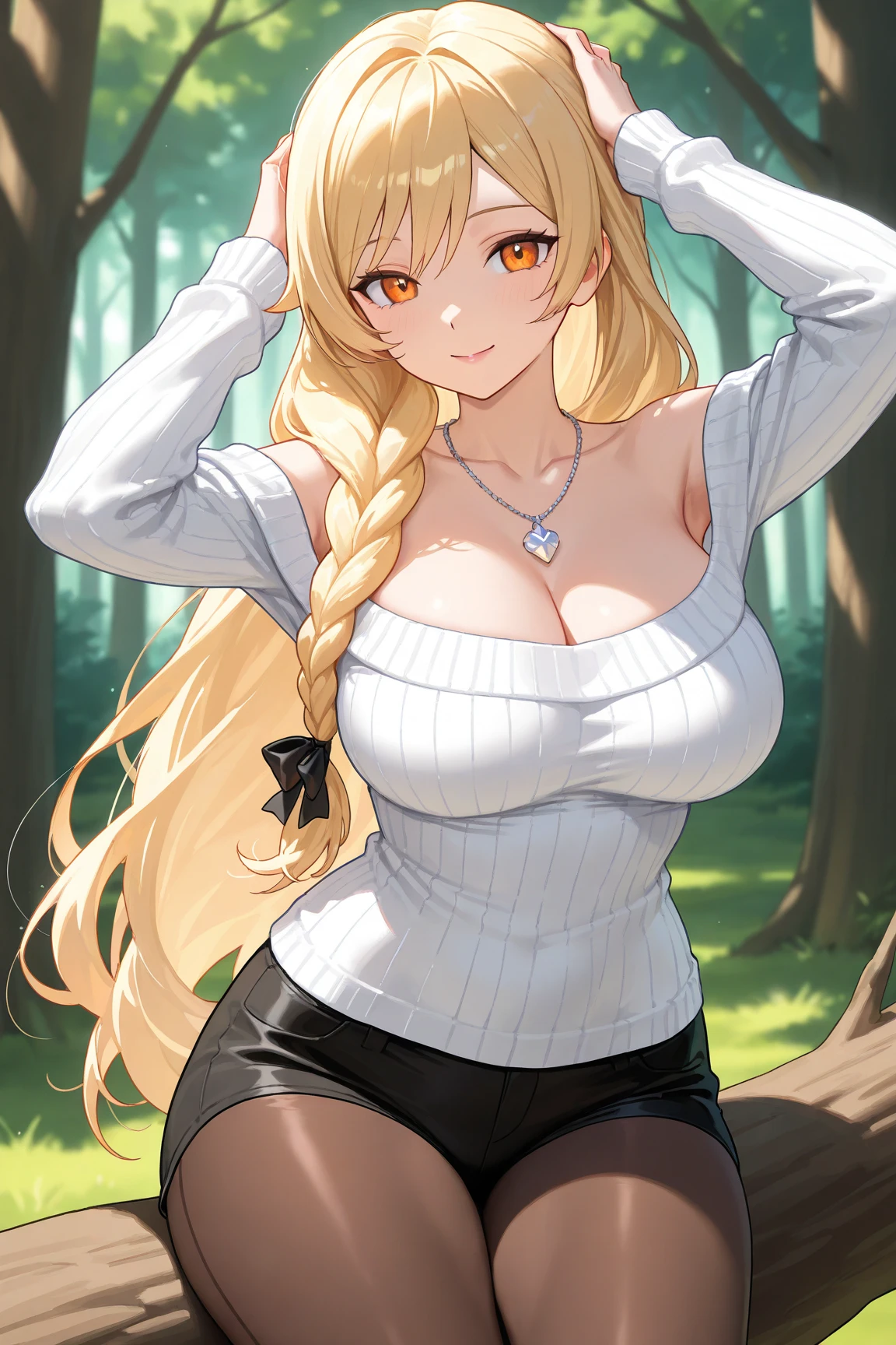 score_9, score_8_up, score_7_up, score_6_up, score_5_up, score_4_up, (solo), female anthro zebra, knitted sweater hole dress, lusty, fluffy body, long blond hair, turquoise eyes, (thick thighs:1.5)((( offering the breasts))) sex partial clothes, (((cleavage))) semi-butonned uniform niform, (barely_visible_booba) (she is standing ) , giant breasts, garter belt tights