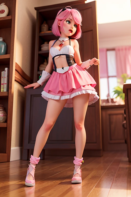 ((middle chest, small head)), daylight, sunlight, (perfect body: 1.1), (young), (short, wavy hair: 1.2), collar, full body photo, crowded street, ((wearing clear pink pants). tight, wet, cropped camisole top)), ((mini skirt)), (extremely detailed CG 8k wallpaper), (an extremely delicate and beautiful), (masterpiece), (best quality: 1.0), (ultra high resolution: 1.0), gorgeous lighting ,stiff ??????, cameltoe, perfect flash,  pulling skirt, realistic shadows, [high resolution], detailed skin, ultra detailed, spread thighs, one leg up, squatting on the floor, black thigh stockings, red high heels, large earring, thin thighs, slender legs, (((colorful))), ???????, beauty spot, angle from above