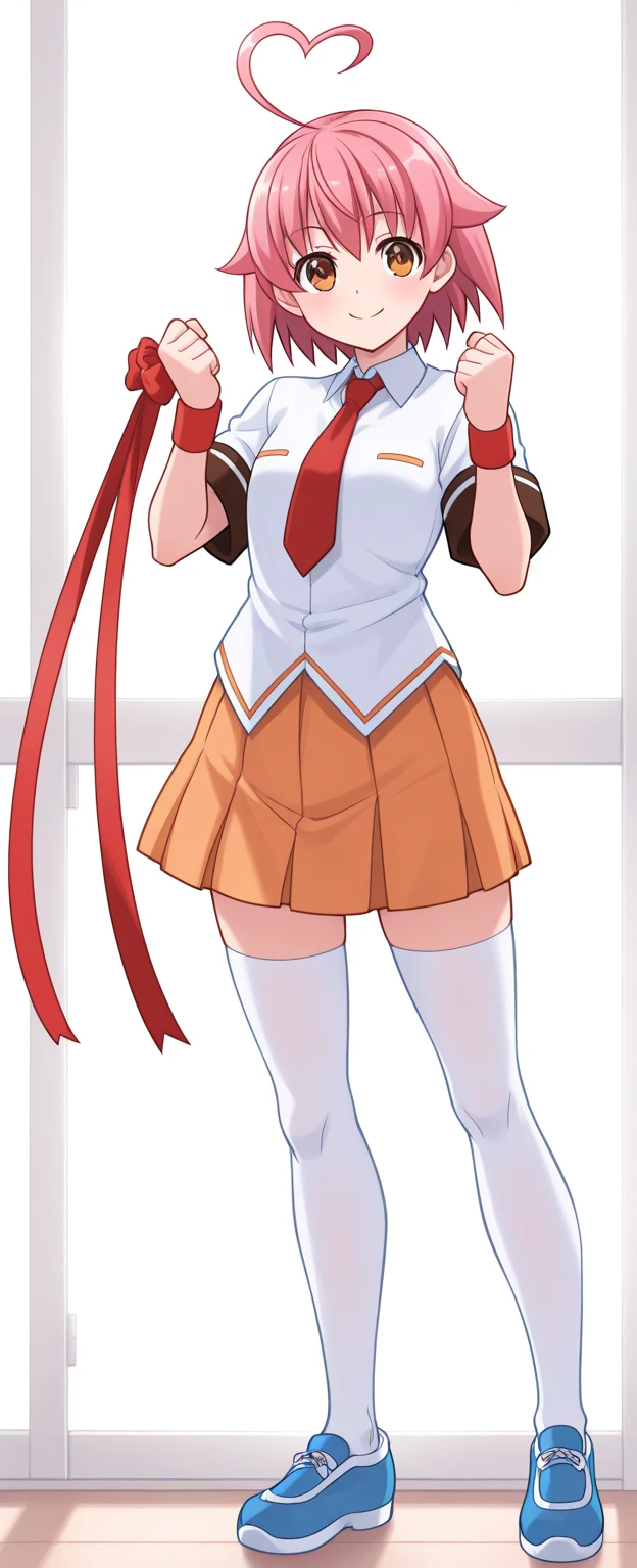,(Unbroken body),(Perfect body structure),(arms two),(legs two),highest quality, 4K, (High resolution:1.3) masterpiece, 1.2, Super detailed, HDR, Studio Lighting, Sharp Focus, Bright colors, Portrait, Warm tones, Soft Lighting,Twisting the skirt with your hands、Blonde、Medium Short Hair、Red Eye、