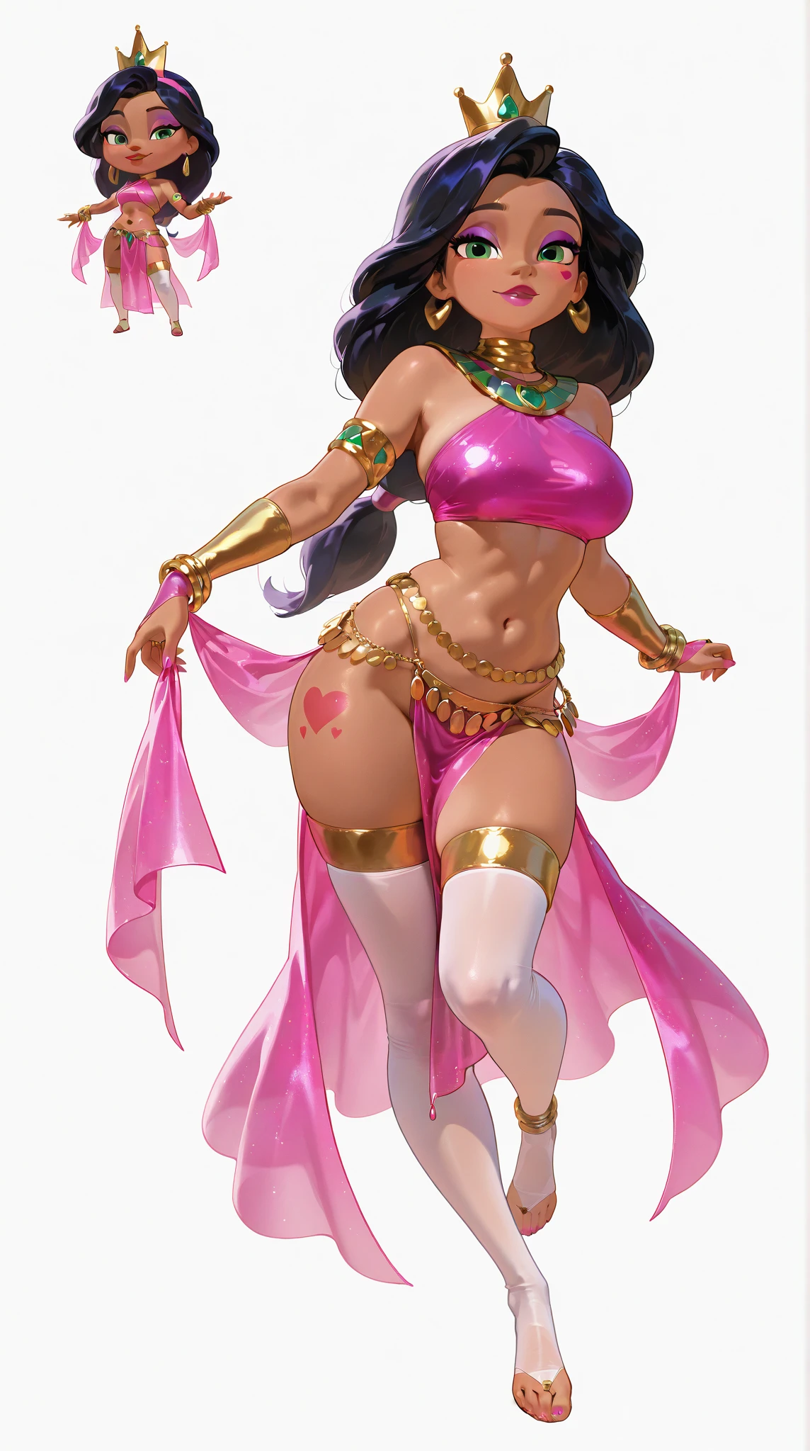 A girl dancing in Jabba's Palace, wearing revealing attire, catches the attention of Jabba (highly detailed). She is Sofia Vergara, aged 25, portraying a dancing slave. However, Jabba becomes angry with her and decides to punish her by dropping her into a pit filled with tentacled creatures. The crowd of dangerous aliens in the palace jeers and howls at the scene. Medium: Detailed Illustration or Oil Painting Additional details: The dancing girl's attire is exotic, adorned with jewels and feathers. Her movements are graceful and seductive. The tentacled creatures in the pit are slimy and grotesque. The dangerous aliens in the crowd have unique and menacing features, such as sharp teeth and glowing eyes. The palace is filled with opulence, with gold accents, extravagant decor, and dimly-lit corners. Smoke and haze add an eerie atmosphere to the scene. Image quality: (best quality, 4k, highres, masterpiece:1.2), ultra-detailed, (realistic, photorealistic, photo-realistic:1.37), HDR, studio lighting, ultra-fine painting, sharp focus, physically-based rendering, extreme detail description, professional, vivid colors, bokeh Artistic style: Portraits, Sci-fi Color tone: Rich and vibrant colors with a touch of darkness and mystery Lighting: Dim, atmospheric lighting with dramatic shadows