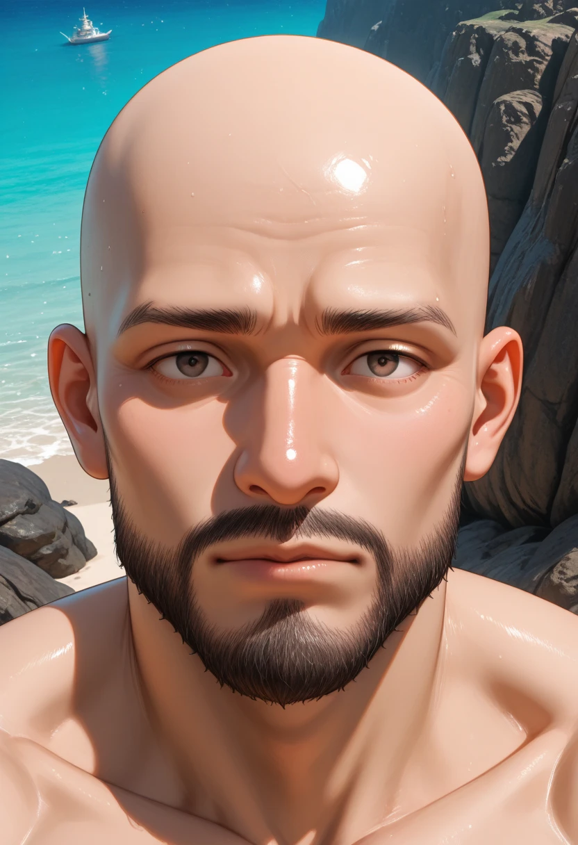 mid_shot, attractive bearded man, defined muscles, farm, ((orange black green)), (distracted), (atmosphere), coherent, continuity, epic, sharp lines, short hair,high contrast, hairy chest, sexy, brasilian, bulge, 3 colors, gold