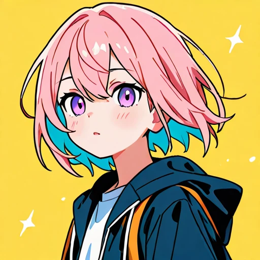 (best quality: 0.8), (best quality: 0.8), perfect anime illustration of girl with bleeding cheek, short pink hair, purple jacket