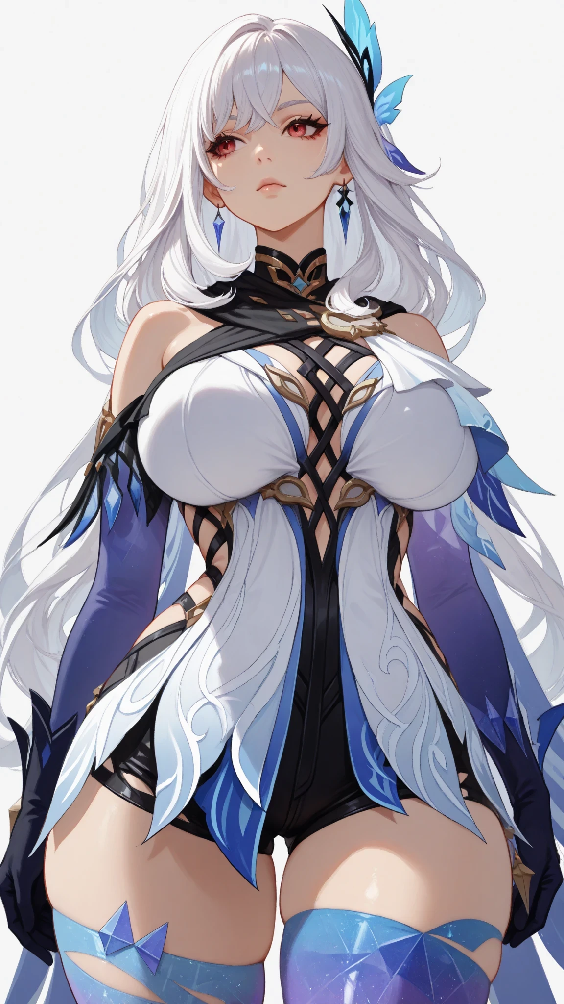 (8k, best quality, masterpiece), ultra-detailed, (high detailed skin),
<lora:(v2)nguang-000004:0.85:char>, (nguanglf:1.1), cleavage, constellation, covered_navel, blue dress, fur_collar, fur_trim, galaxy, jewelry, long_hair, medium_breasts, silver_hair, space, starry_sky_print, very_long_hair,
(white background, simple background:1.4), (black outline:1.2),