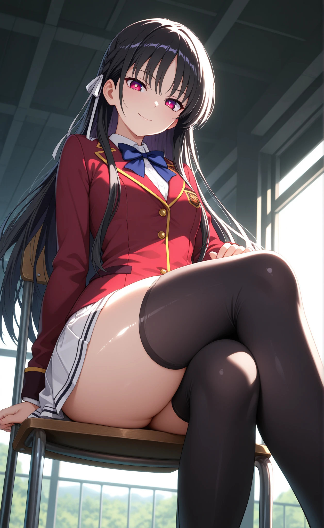 (((Spread your legs、Shooting from below))、(((Accentuate the crotch、Shiny underwear)))、Highest quality, 8k, masterpiece :1.3)), whole body, Sharp focus :One Girl,Glowing Skin,SSexy pose,Highest quality,Tabletop,shape,Very delicate and beautiful,Hmph,8k壁紙,wonderful,In detail,Official Art,Very detailedなティッカーUnity 8k壁紙,Unbelievably ridiculous,Large file size,Very detailedな,High resolution,Very detailed,Beautiful detailed,Realistic,X-ray,The queue is full,(((Uniform Blazer、mini skirt)))、(((Big Breasts、Black Hair)))、(((School、classroom、Wearing tights)))、Stand upright、Cleavage , ((Black Hair))、Uniform Blazer、Sexy pose、Hairstyle: Long Hair、both hands、Wearing tights