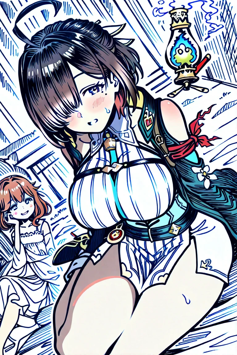 (Mature Woman:1.5), (mother:1.5), Ishtar, Fate Grand Order, (absurderes, 8K, 4K, masutepiece, hyper extreme detailed:1.2), Best Quality, Perfect Anatomy,Perfect face,Facing forward,High humidity, (alone:1.2), (Sweaty:1.3), shortness of breath, High humidity, humid, (Black Hair:1.1), Red eyes, Looking into the camera, (Very large breasts:1.5), Light clothing, apron, (kitchen;1.1), (Having a conversation:1.5), (Speech bubble:1.2), A kind smile, relief, peace of mind, mother性, Cooking, have a ladle, pot, pot-au-feu