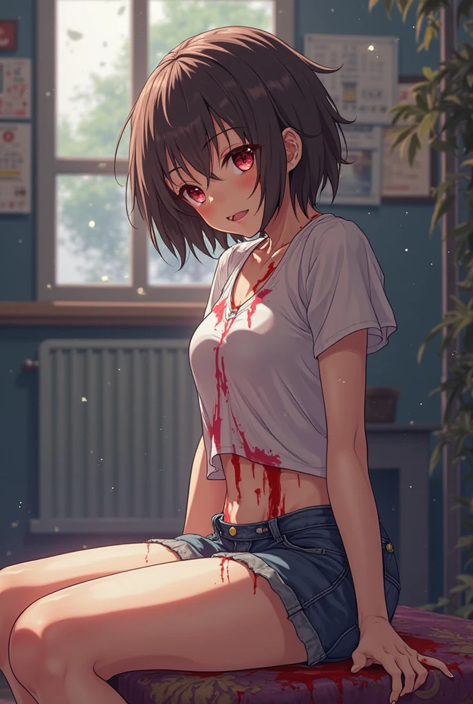 Blood-stained shirt, heavy bleeding