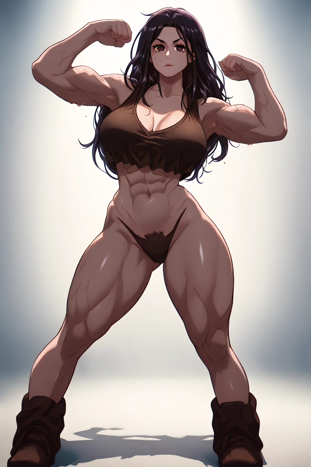 Woman in black bikini and small man in white shirt, weak and small man, thin and small physique, Very beauthful. , ,weak and defenseless man, small physique, , muscular ultraviolent woman, muscular and scary, absurdly huge physique, big muscles, extremely muscular woman, lifting on the pe, raising the leg , leg up, ((leg raised in kick)),