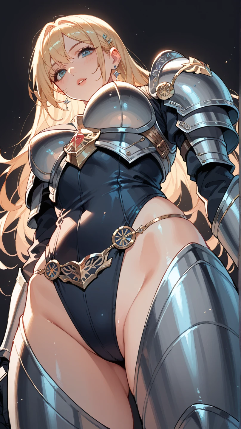 (Very detailed、Highest quality、Best image quality、masterpiece、8k)、(shoulder-length blonde hair:1.5、Medium Long Hair)、(smile、Open Mouth) 、(Hilarious)、(Big eyes)、(Beautiful and shining eyes)、(Detailed anime eyes)、(Puffy eyes)、(Big Breasts:1.8)、((SFW Huge Body:1.5))、(Wearing bikini armor:1.5、High leg T-back:1.5、Arm Armor、Leg armor:1.5、Waist belt:1.5)、(Cowboy Shot)、(Turn around and show your ass:1.5、Rear View:1.5)