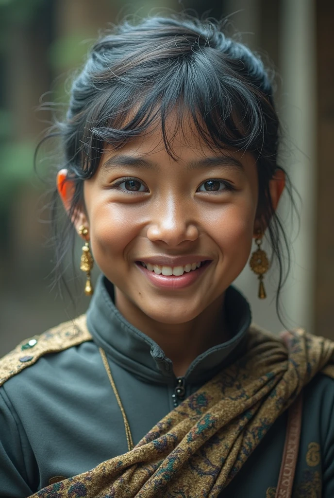 A young Bhutanese girl calling her husband on phone with her smile